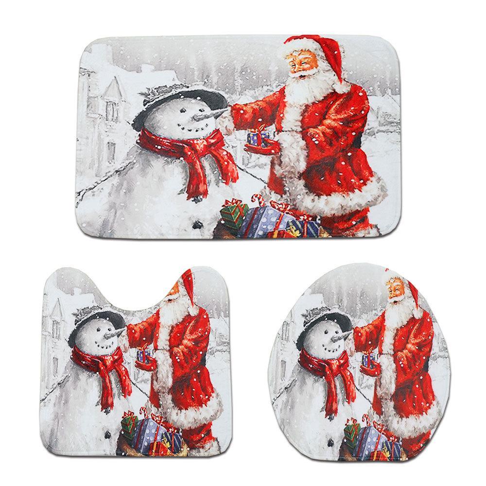 Snowman and Santa Christmas Bath Mat Set-621-0046-S1-Theone Apparel