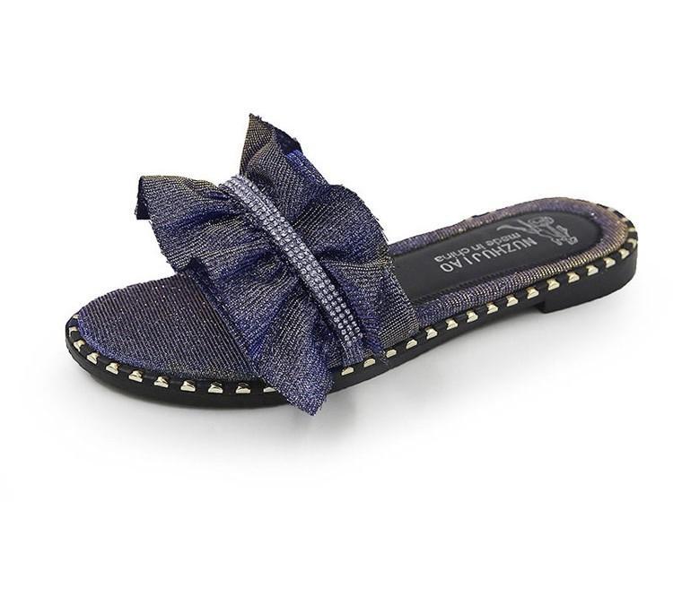 Sparkle Band Stud Trim Slippers-Blue-Theone Apparel