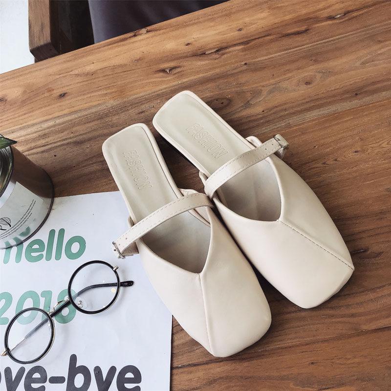 Square Toe Single Strap Sliders-Beige-Theone Apparel