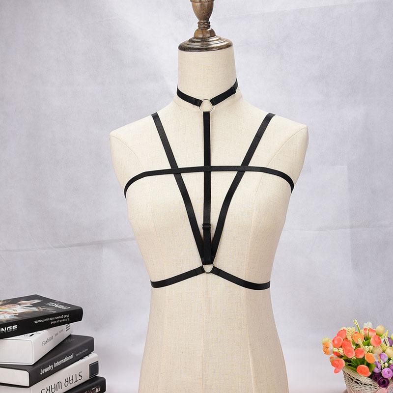 Strappy Open Bust Elastic Cage Bra-Black-Theone Apparel