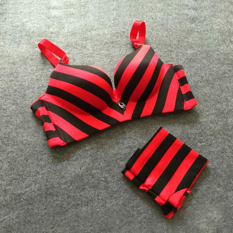 Striped Longline Push Up Bra-Red/Black-Theone Apparel