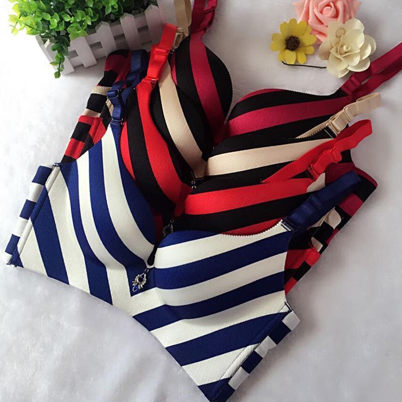 Striped Longline Push Up Bra