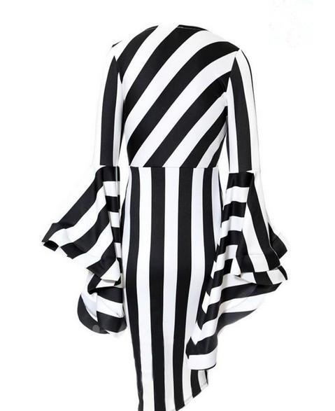 Striped Ruffle Bell Sleeve Dress