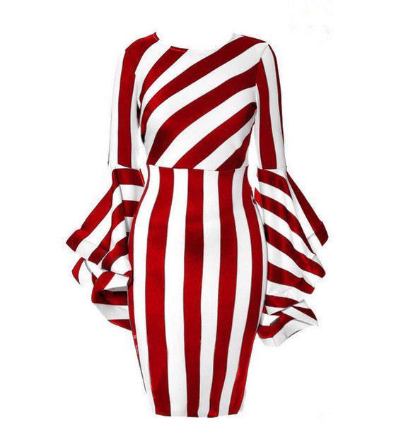 Striped Ruffle Bell Sleeve Dress