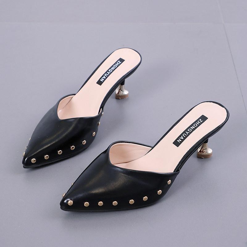 Stud Trim Statement Kitten Heels-Black-Theone Apparel