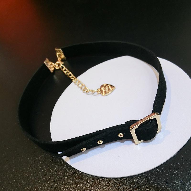 Studded Black Suede Choker Necklace-Gold-Theone Apparel