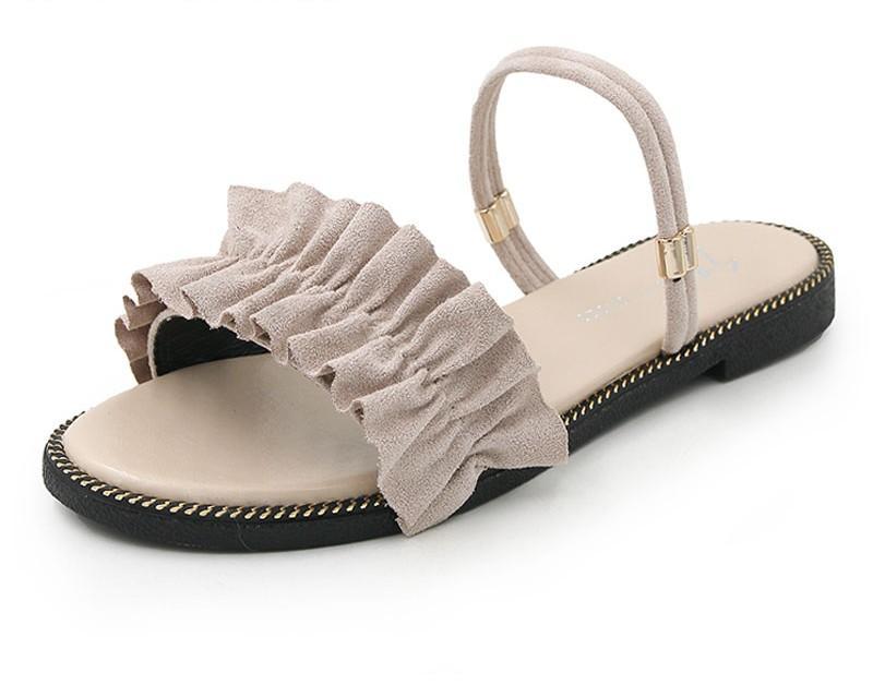 Suede Ruffle Strap Slider Sandals