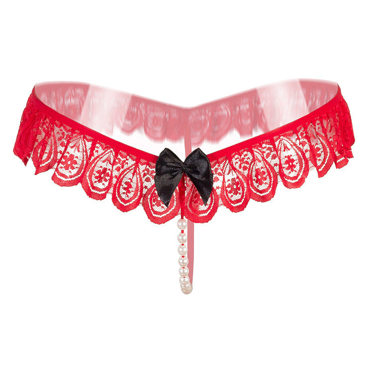 Teardrop Lace Peekaboo Pearl G String-Red-Theone Apparel