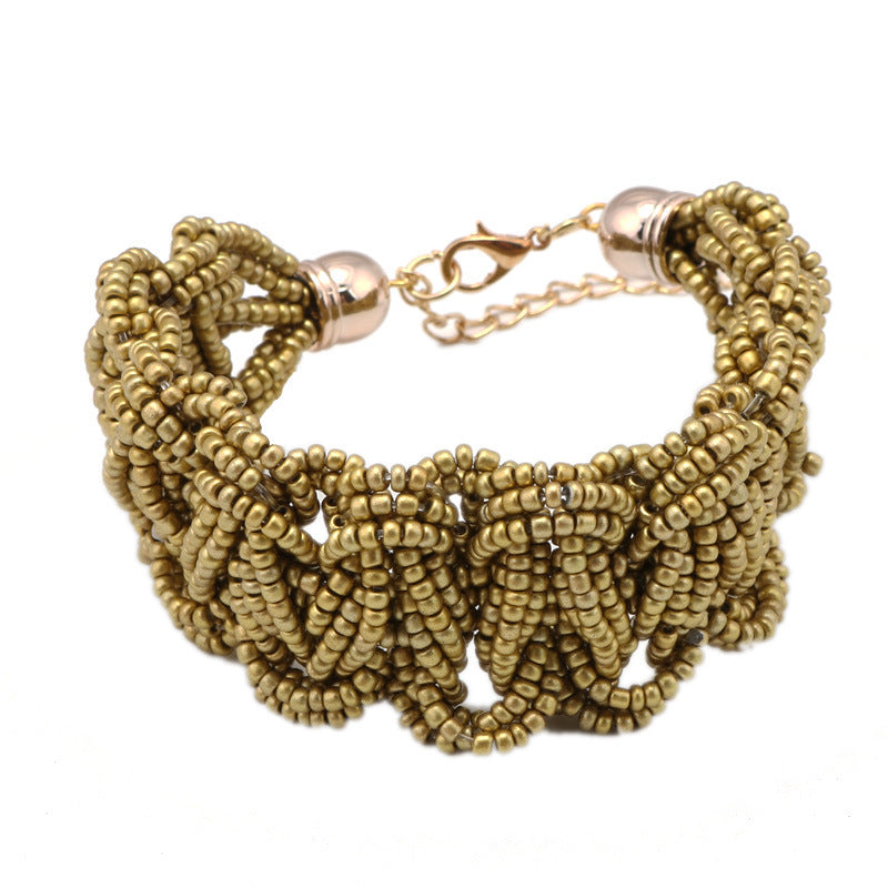Thick Beaded Cuff Bracelet-Gold-Theone Apparel