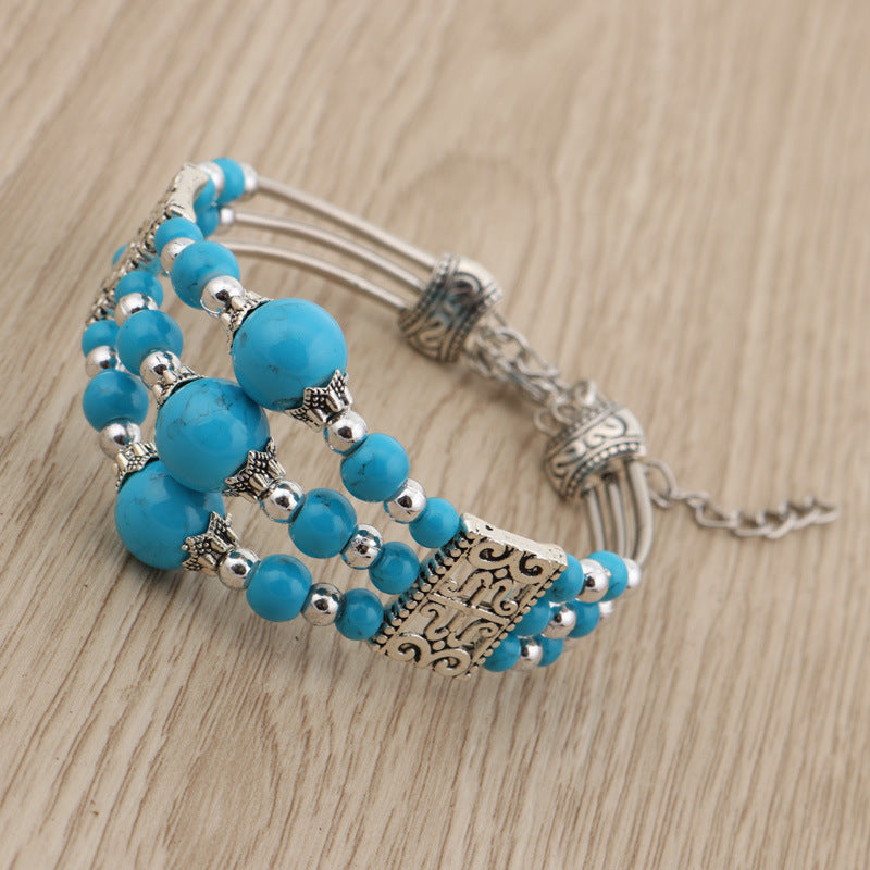 Three Tiered Blue Bead Bracelet-Blue-Theone Apparel