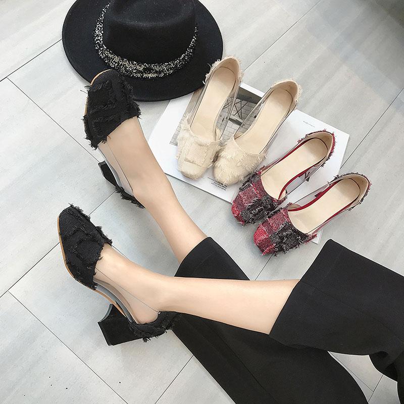 Transparent Fringe Trim Platform Heels