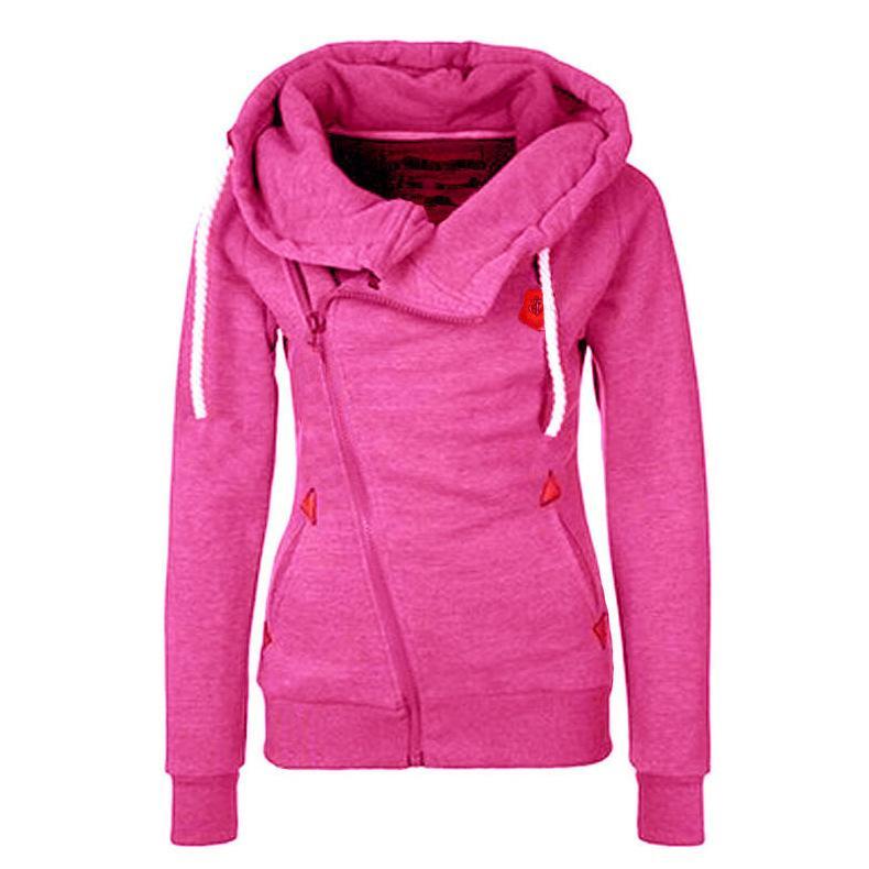Trendy Side Zip Drawstring Hoodie-Pink-Theone Apparel