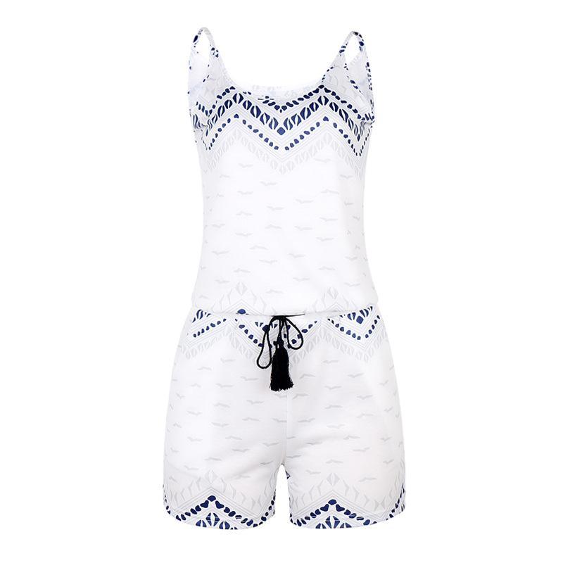 Tribal Print Tassel Tie Romper-White-Theone Apparel