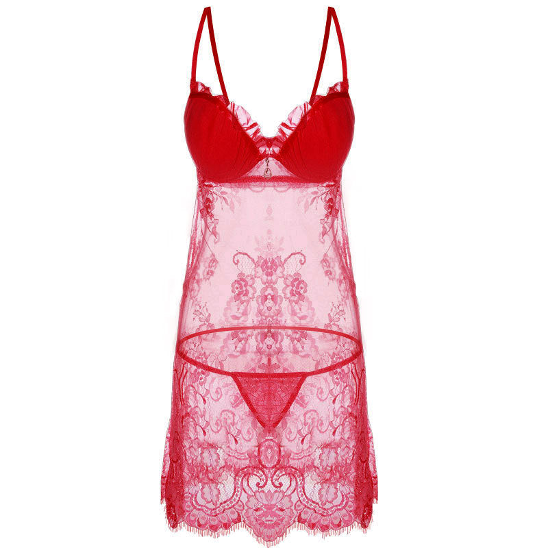 Velvet Cup Vintage Lace Lingerie Gown-Red-Theone Apparel