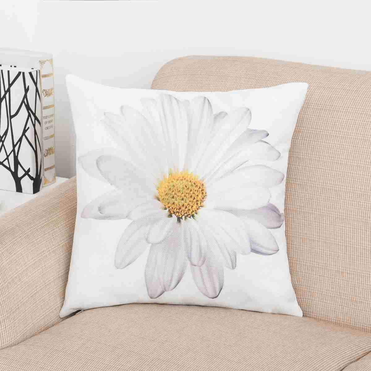 White Daisy Flower Print Pillow Cover-601-0049-S1-Theone Apparel