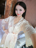 Peekaboo Lace Nightie Dress with Robe