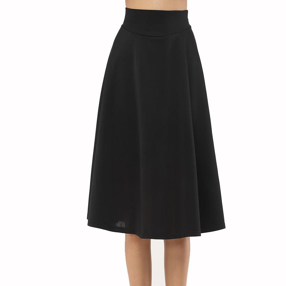 Wide Band Tea Length Skirt-Black-Theone Apparel