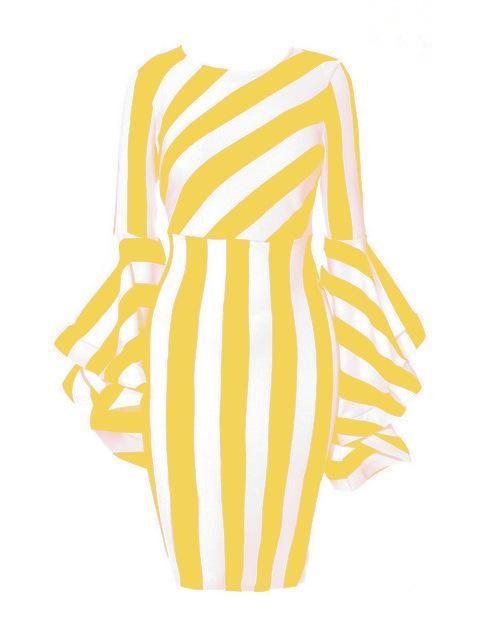 Striped Ruffle Bell Sleeve Dress