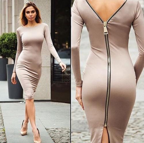 Zip Back Skintight Long Sleeve Dress