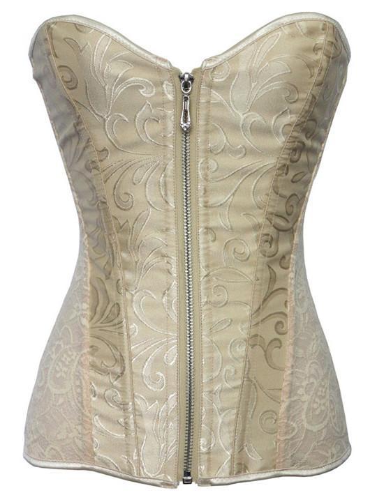 Zippered Lacy Lingerie Corset-Ivory White-Theone Apparel