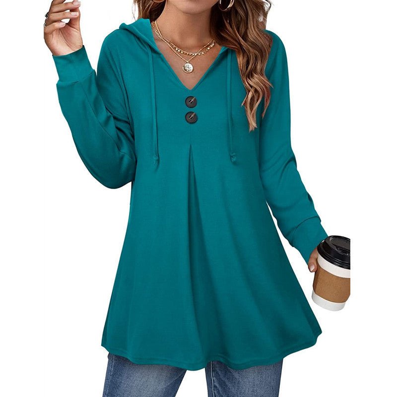 A-Line Tunic with V-neck and Buttons - THEONE APPAREL