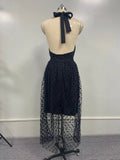 Black Polka Dot Sheer Sleeveless Dress with Mock Collar - THEONE APPAREL