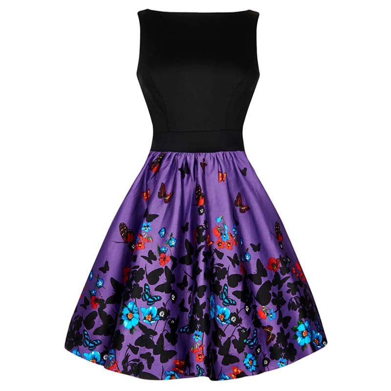 Black & Purple Floral Butterfly Dress - THEONE APPAREL