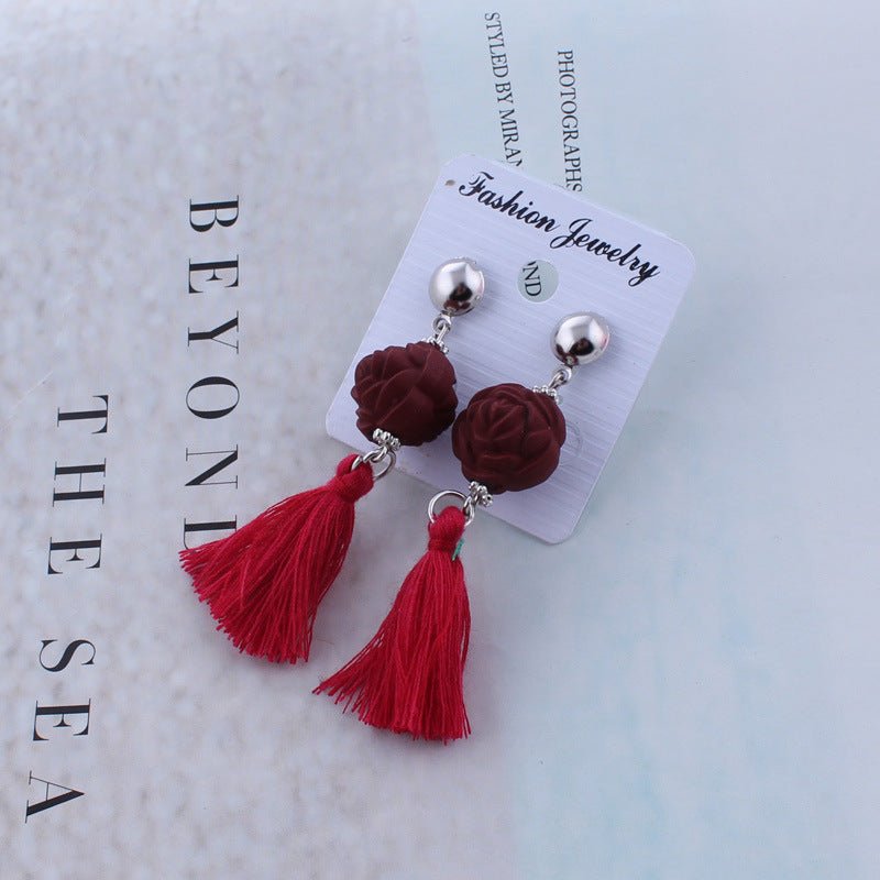 Black Rose and Tassel Earrings - THEONE APPAREL