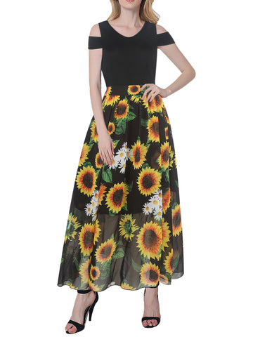 Black Sunflower Contrast Cutout Dress - THEONE APPAREL