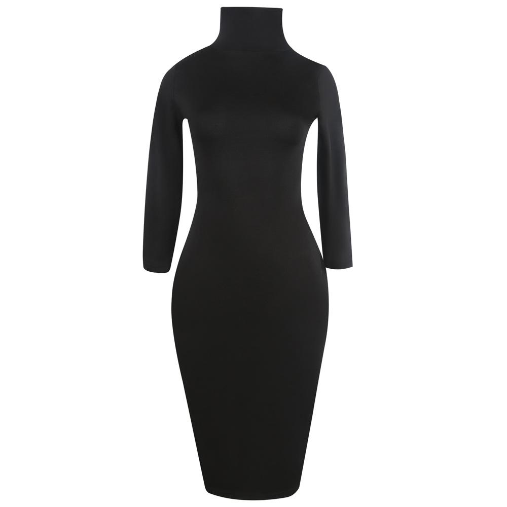 Black Three-Quarter Sleeve Mock Dress - THEONE APPAREL