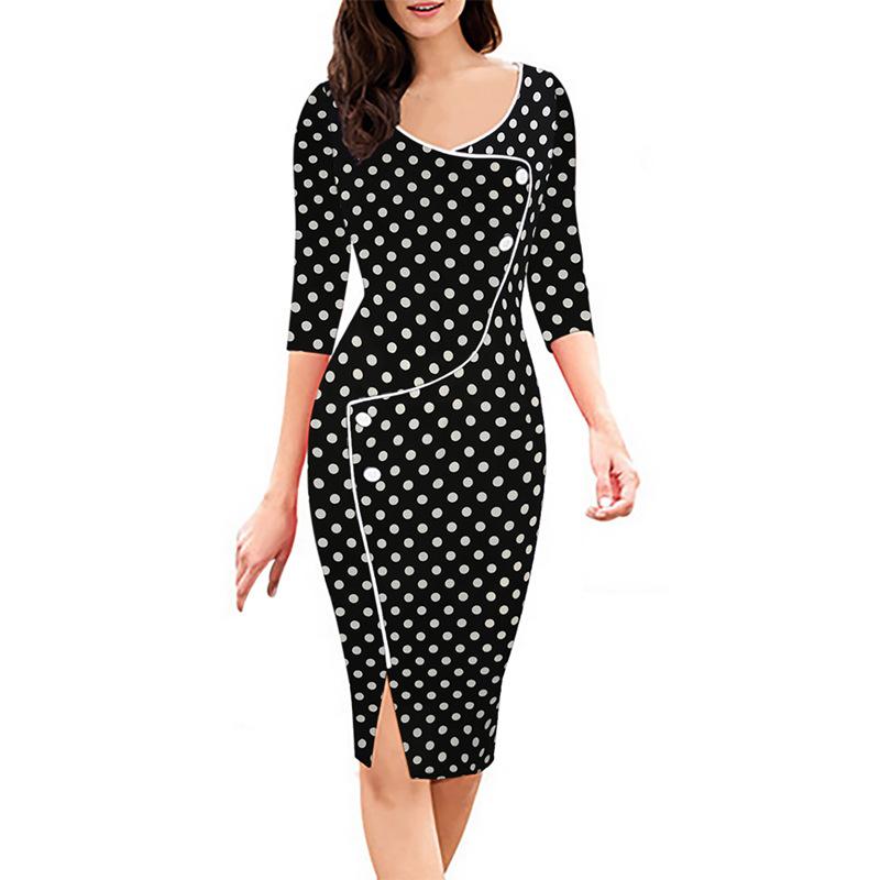 Black & White Polka Dot Asymmetrical Dress - THEONE APPAREL