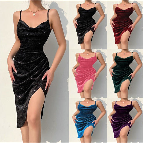Body Con Velvet Glittering Mini Dress - THEONE APPAREL