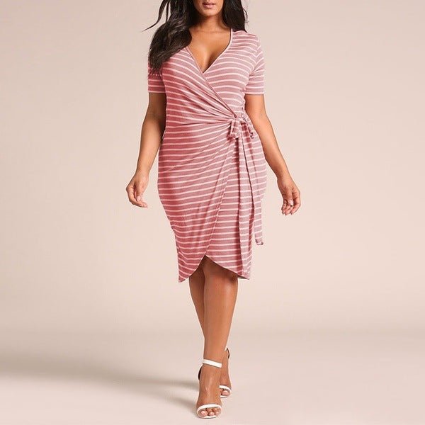 Body Con Wrap Dress with Short Sleeves - THEONE APPAREL