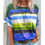 Bohemian Striped Watercolor Style Short Sleeved Tee - THEONE APPAREL